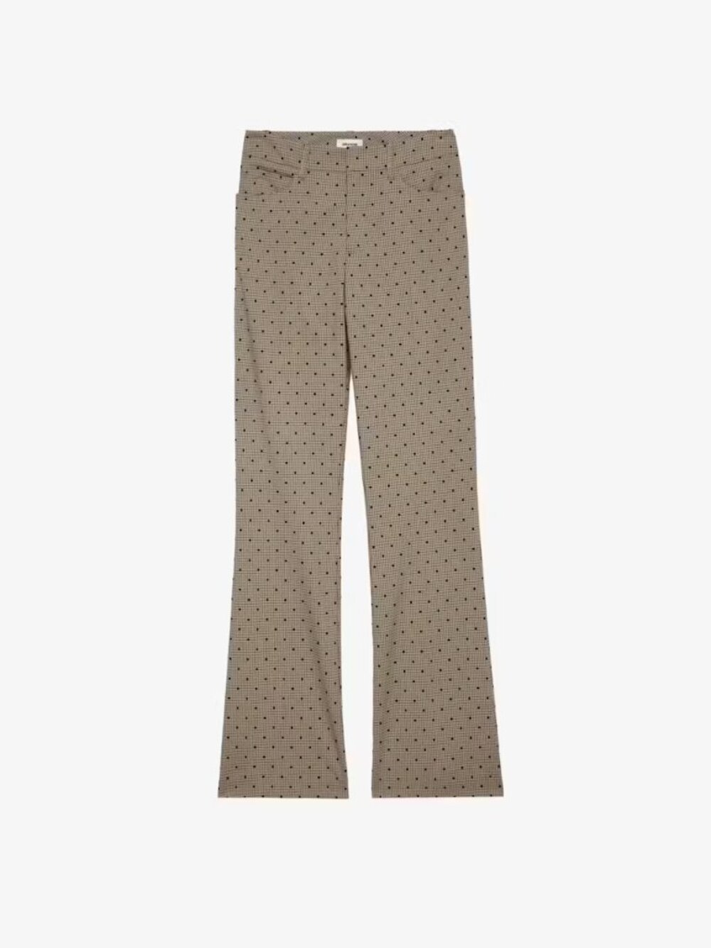 New ZADIG & VOLTAIRE Pistol Camel Tan & Black Dot Pants 40 8 $348 Stretch Flare